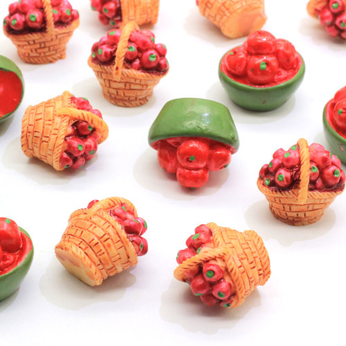 Mini cabujón de resina en forma de canasta de frutas Kawaii para abalorios artesanales hechos a mano, adornos para nevera de cocina, espaciador de cuentas
