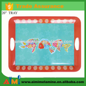 Full printing FDA big melamine serving tray with two handles