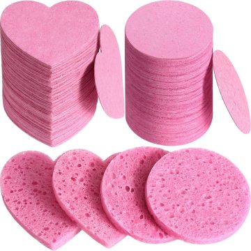 Natural Cellulose Compressed Facial Sponges: Exfoliating and Cleansing Tools in Round and Heart Shapes for Spa-like Experience