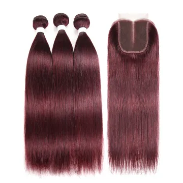 Virgin Mink Straight Hair Extension Burgundy Bundles With Closure Top Grade Human  Hair From Xuchang Henan