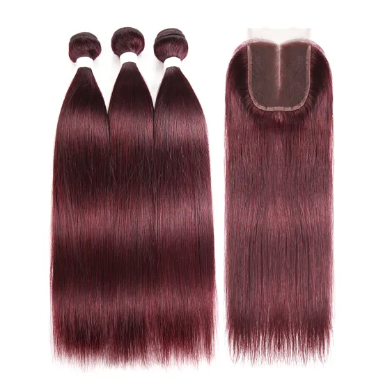 Virgin Mink Straight Hair Extension Burgundy Bundles With Closure Top Grade Human  Hair From Xuchang Henan