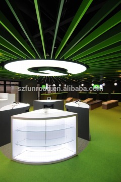 LED lighted glossy display counters for laptop display made by painted fire-rated Ply wood