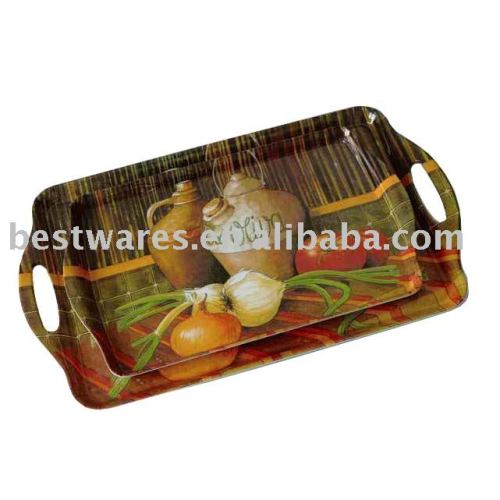 2 pcs handle melamine color tray