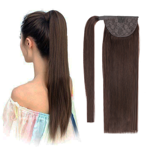 100% Natural Real Remy European Hair Instant Wrap Around Black Long Clip On Human Hair Ponytail hair  Extensions