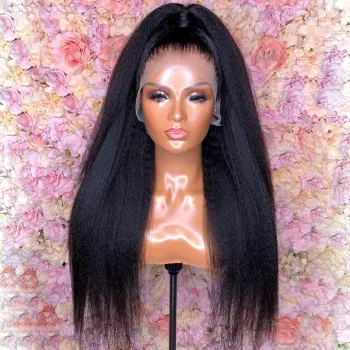 Kinky Straight Human Hair Lace Frontal Wig Wholesale Brazilian Virgin Hair Vendor HD Full Lace Closure Front Wigs Pre Plucked