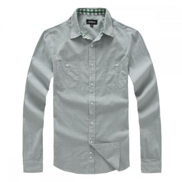 Plaid Pattern Collar Design Pinstripe Men Shirt