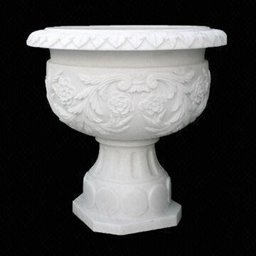 Hand-carved Unique Design Round Marble Flowerpot for Park Decoration