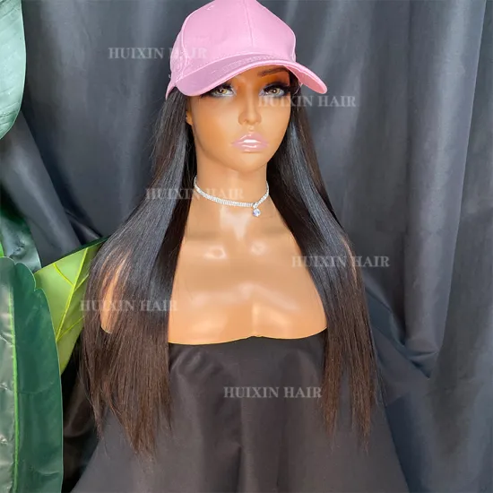 Wholesale Cheap New Style Virgin Natural Black Silky Straight Long Baseball Hat Wig With Baby Hair