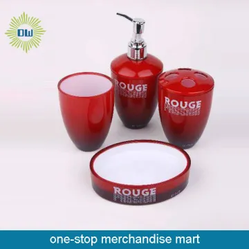 ceramic bath accessory set in red