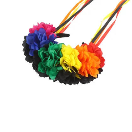 Halloween Christmas Carnival Rose Flower Long Ribbon Headband Beauty Headband Flower Pride Rainbow Headband" 

Given the request, a suitable focused title could be:

"Rose Flower Long Ribbon Headband - Beauty Headband for Festivals and Celebrations" 

Thi