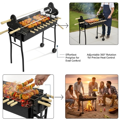 เตาย่างถ่านแบบเคลื่อนย้ายได้ที่ผ่านการรับรองจาก FDA พร้อมส้อม 11 อัน