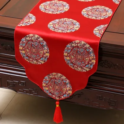 Proud Rose Chinese Satin Table Runner Tafelloper Tablecloth Table Flag with Tassels Home Decor Table Cloth Custom