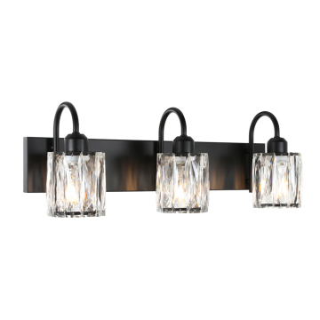 Modern Luxury Black Metal Crystal 3 Lights Bathroom Wall Light