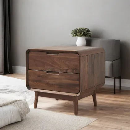 Minimalist Black Walnut Bedside Cabinet for Home Use