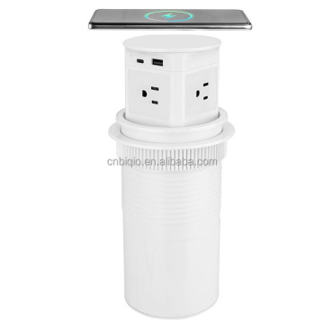 Electric Pop Up Socket for Kitchen with Wireless Charger - 15W, 4 US Sockets, USB A & Type C