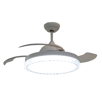 3-Blades Indoor White Ceiling Fan with Crystal Lampshade