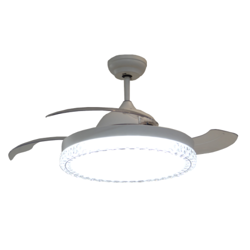 Ventilateur de plafond intérieur blanc à 3 pales avec abat-jour en cristal