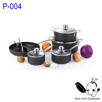 pressed 9pcs induction marble coating aluminium nonstick titanium cookware