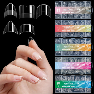 600pcs Clear Half Cover Press-On Kuku Bentuk Almond Saiz Campuran Ultra Nipis