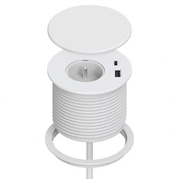 EU Circular Desktop Grommet Socket with Waterproof Cover USB A+C Power Outlet