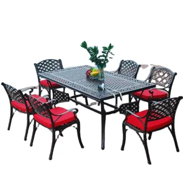 Outdoor Wrought Iron and Cast Aluminum Garden Table and Chair Sets