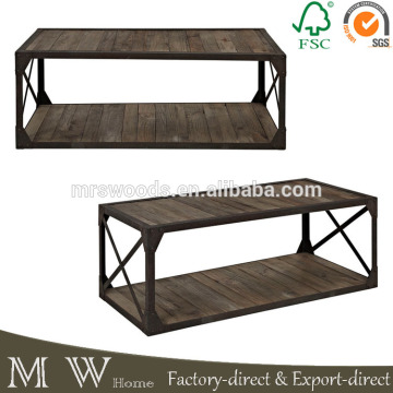 industrial vintage living room recycled wood top metal coffee table, industrial metal coffee table