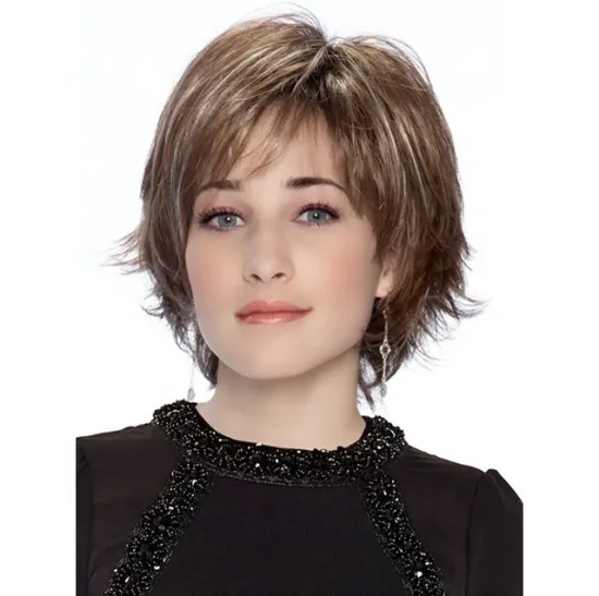 Aishili Brown Mixed Color Hair Short Bob Hair Synthetic Wigs Natural Wave Hair For Mature Office Women