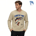 Áo len dệt kim cổ chữ V họa tiết cá hồi "Check Me"