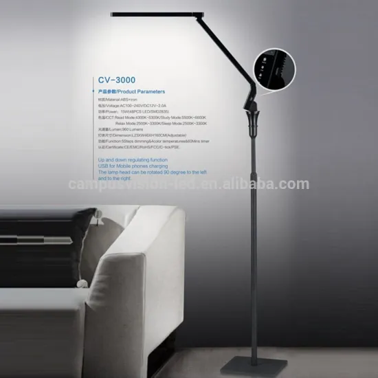 Adjust brightness/color temperature foldable LED lamp with USB port side emitting floor lamp