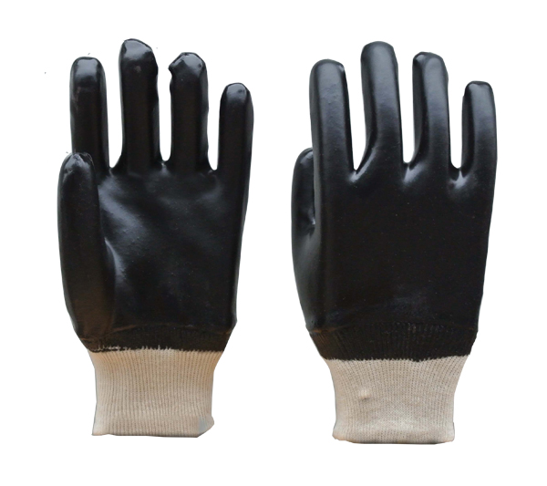 Black PVC gloves smooth finish interlock liner k/w