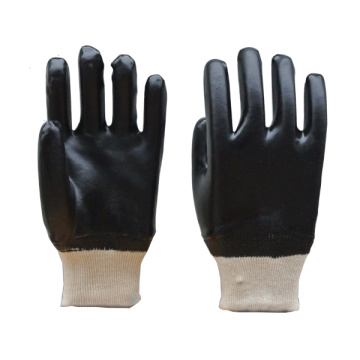 Black PVC gloves smooth finish interlock liner k/w