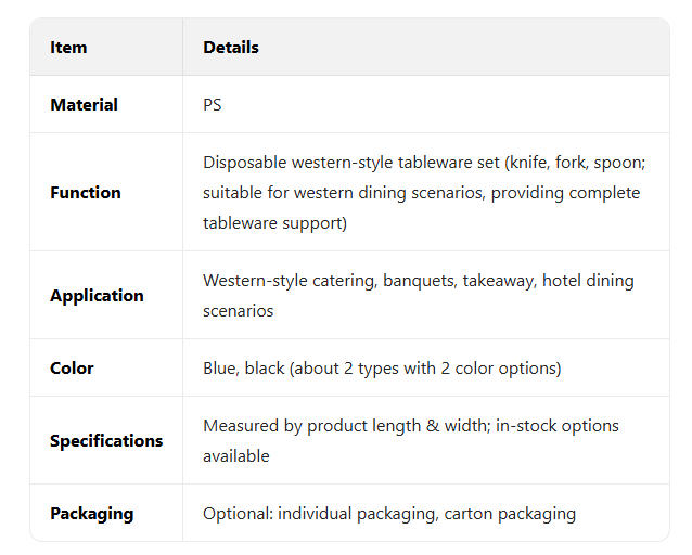 Western disposable knife, fork, spoon set (1)