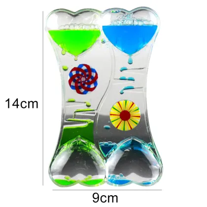Double Heart Drip Oil Acrylic Hourglass Desktop Colored Decoration Liquid Motion Bubble Hourglass Liquid Hourglass Gifts Toys