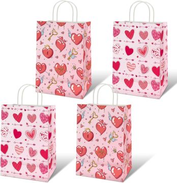 Niedliche Valentinstags -Behandlungsbeutel - 12 PCs herzförmige Süßigkeitenbeutel mit Griff
