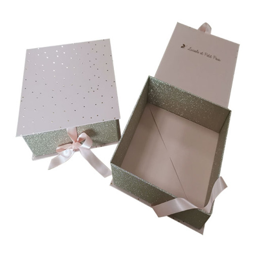 Luxury Glitter Paper Foldable Packaging Box with ribbon