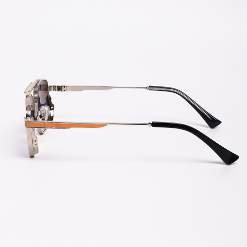 Men Luxury Geometric Double Bridge Metal Sunglasses Nylon Lens