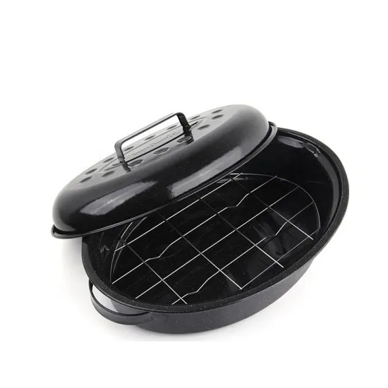 Hot Sale Small Oval Enamel Nonstick Roaster Pan with Rack and Lid