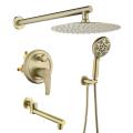 Brass Bathroom Wall-Mounted Brushed Gold Shower Faucet Set
