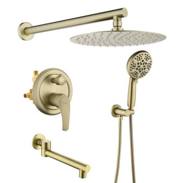 Brass Bathroom Wall-Mounted Brushed Gold Shower Faucet Set