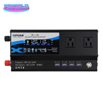 2000W Universal 12V/24V to 110V/220V Dual Voltage Vehicle-Mounted Inverter with 4 USB Ports and Lamp