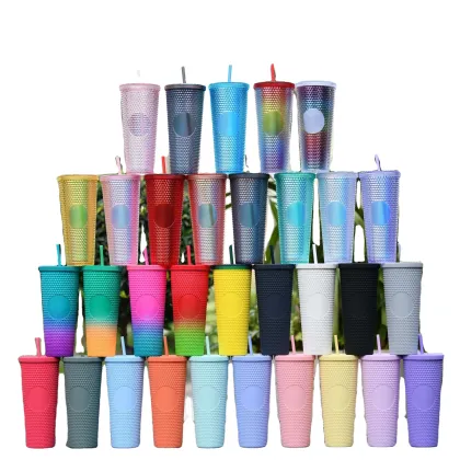 Creative Large Capacity Double Plastic Straw Cup 710ml Durian Cup Portable Diamond Cup
