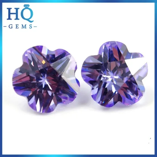 Flower shaped brilliant cut lavender color cz stone