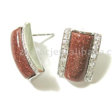 925 sterling silver earring with gold sandstone setting