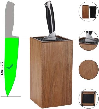 Multi-Function Bamboo Knife Block with Acacia Wood Knife Holder and Bristles
