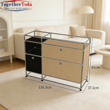Modular 2-Color Sideboard Cabinet Modern Storage Console with Stainless Steel Frame Adjustable Feet for Living Room Dining Room
