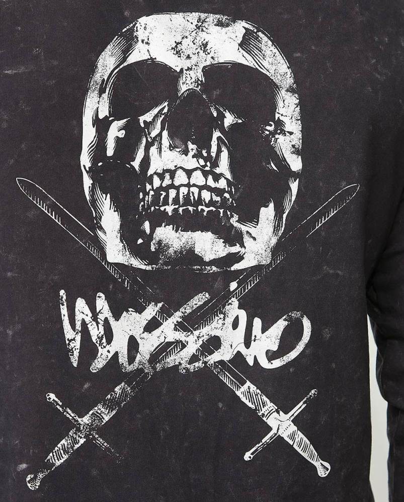 Casual Snow Wash Skull Printed T-Shirts