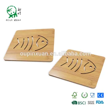 Fish design customized bamboo drink coasters