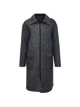 Simple Fashion Dark Grey Zip - Sump Long Wool Coat