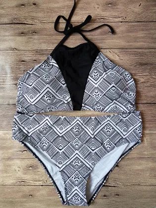 Women sexy high waist halter printed swimsuit bikinis swimwear