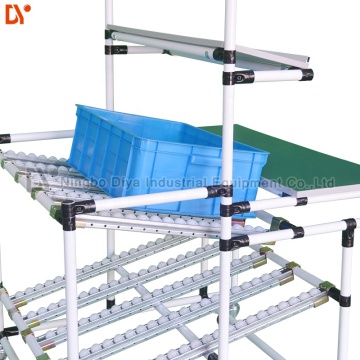 Línea de producción para el ensamblaje de la mesa de trabajo Roller Track DY-B622: Implementación de soluciones de banco de trabajo Lean Pipe